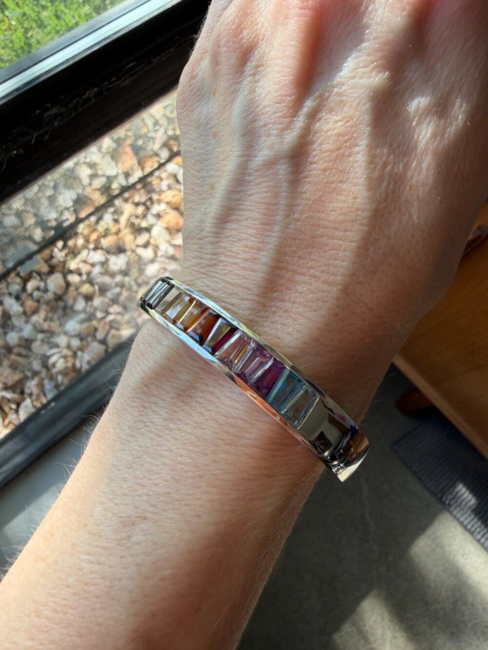 Rainbow Colors Sterling 10.00 ct tw Fancy Baguette Multi-gemstone Cuff Bracelet - Picture 6 of 17